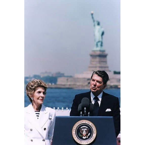 President Ronald Reagan Statue of Liberty - Style A - 24x36 Inch Glossy Laminated Poster - Stunning Detail and Bold Colors