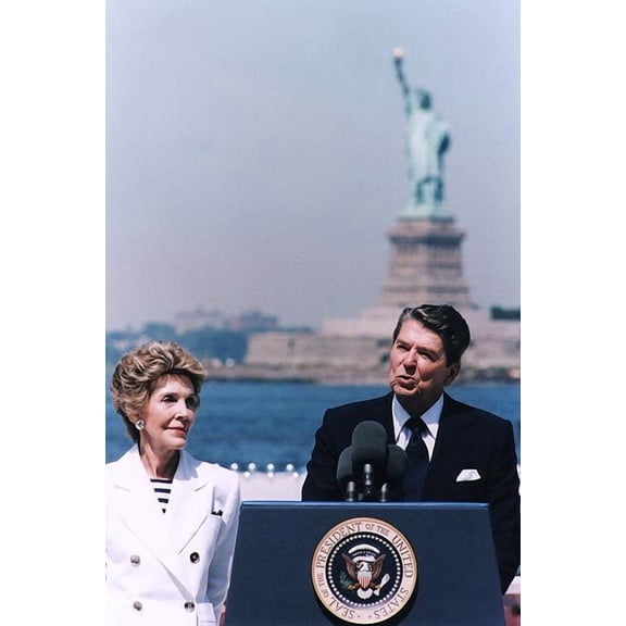 President Ronald Reagan Statue of Liberty - Style A - 24x36 Inch Glossy Laminated Poster - Stunning Detail and Bold Colors