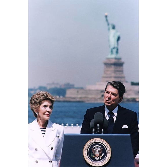 President Ronald Reagan Statue of Liberty - 24x36 Inch Laminated Poster - Stunning Detail and Bold Colors