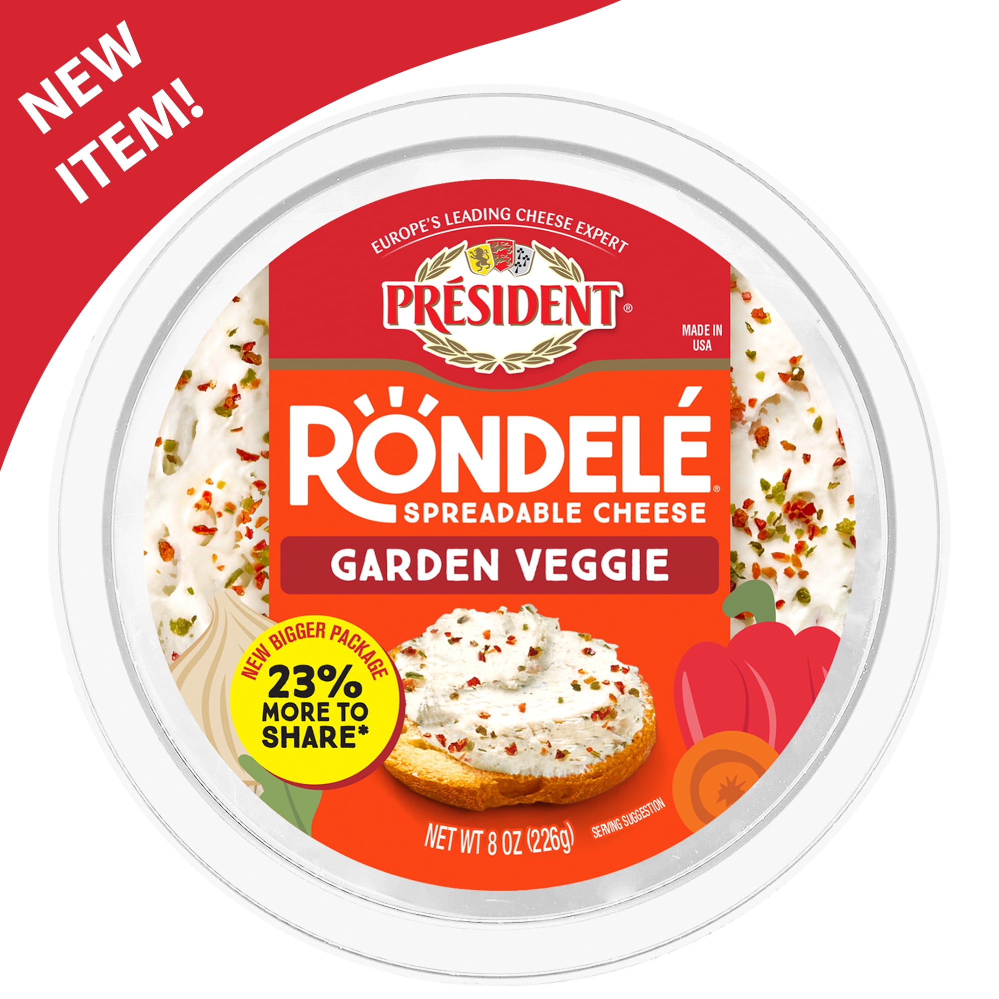President Rondele Garden Vegetable Spreadable Cheese, 8 oz (Refrigerated)
