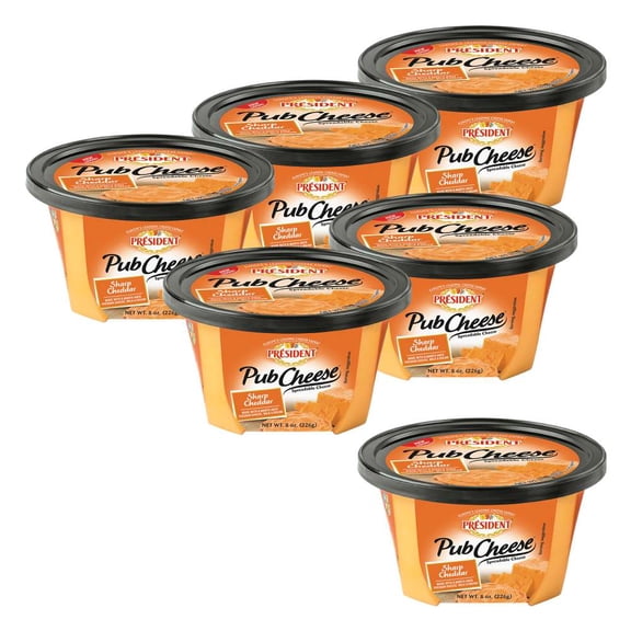President Sharp Cheddar Pub Cheese, 8OZ, 6 Pack