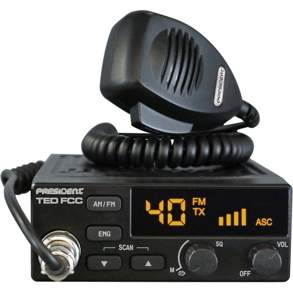President Ted FCC AM/FM 40 Channel Compact CB Radio, LED Display, Emergency Channels, Automatic Squelch Control, PTT, 6pin MIc Plug, Time Out Timer, Key Beep, 2 Years Manufacture Warranty