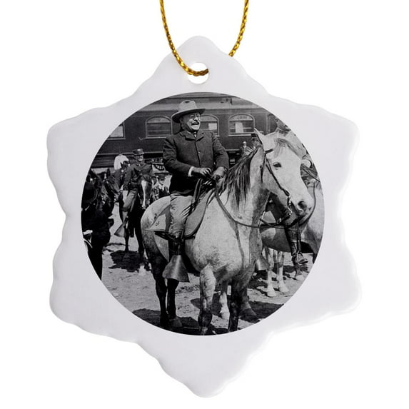 3dRose, President Teddy Roosevelt on Horseback in Yellowstone National Park 1903, 3 inch Snowflake Porcelain Ornament