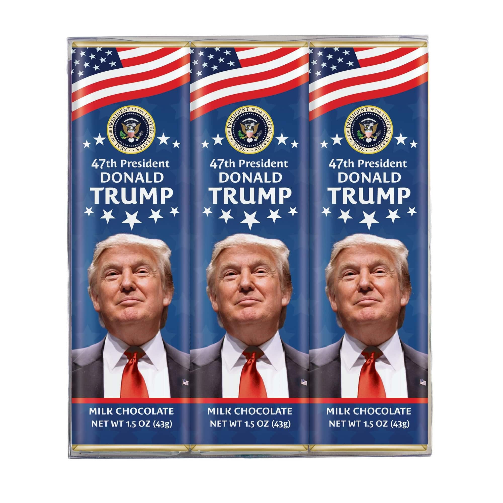 President Trump Milk Chocolate Bar - 47th Presidential Collection - Hand-Wrapped Sweet Treats Gift Pack - Trump 47 Election Party Choco Snack Bars & Merchandise - 1.75 oz each - 3 Bars Pack