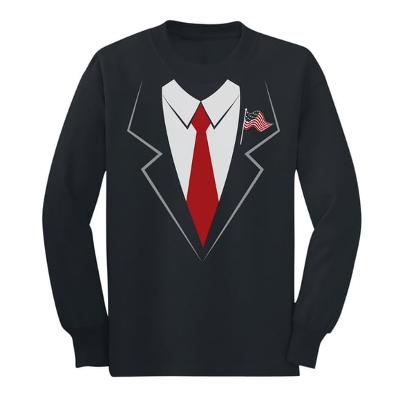 President Tuxedo Costume Suit Tie Halloween Shirt Youth Kids Long Sleeve Tee