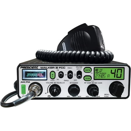 President Walker III FCC AM/FM CB Radio, USB Charging Socket, Roger Beep, Mic Gain, Scan/Scan Skip, 2 Programmable Priority Channels, Talkback Function, Weather Channel, 40 Channels