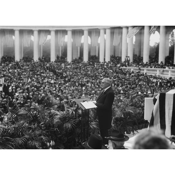 President Warren Harding Addressing A Memorial Day Audience At Arlington National Cemetery. Ca. 1921-23.