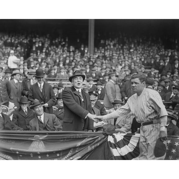 President Warren Harding Shakes Hands With Babe Ruth At Yankee Stadium History (24 x 18)