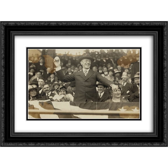 President Woodrow Wilson throwing out the first ball, opening day, 1916; among those present are Edith Bolling Galt Wilson and Mrs. John A. Wilson 24x20 Double Matted Black Ornate Framed Art Print