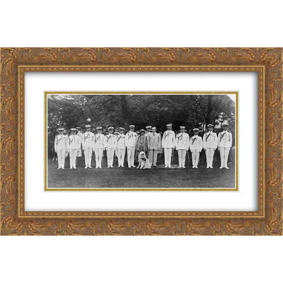 President and Mrs. Coolidge posing with Navy officers(?) 24x14 Double Matted Gold Ornate Framed Art Print