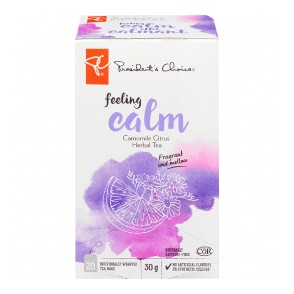 President's Choice Feeling Calm Herbal Tea, Chamomile Citrus, 20ct, 40g/1.4 oz. Box