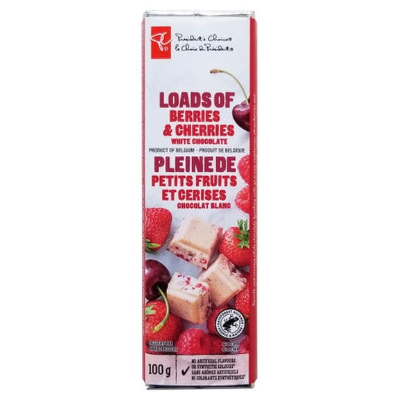 President's Choice Loads of Berries & Cherries White Chocolate Bar, 100g/3.5 oz. (Imported from Canada)