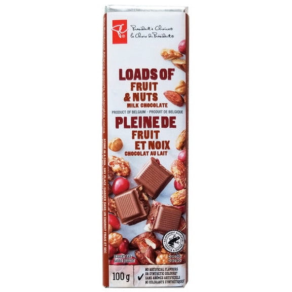 President's Choice Loads of Fruit & Nuts Milk Chocolate Bar, 100g/3.5 oz. (Imported from Canada)