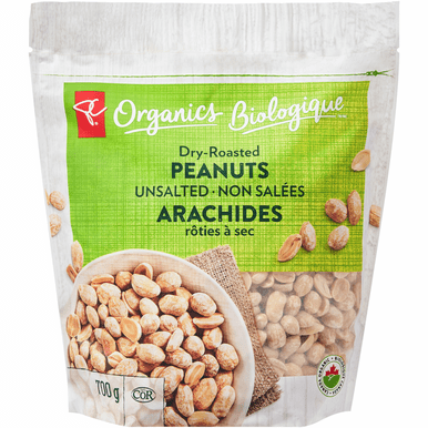 President's Choice Organics Dry-Roasted Peanuts, Unsalted, 700g/1.5 lb