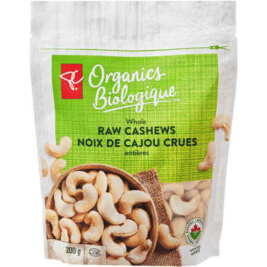 President's Choice Organics Whole Raw Cashews, 200g/7 oz