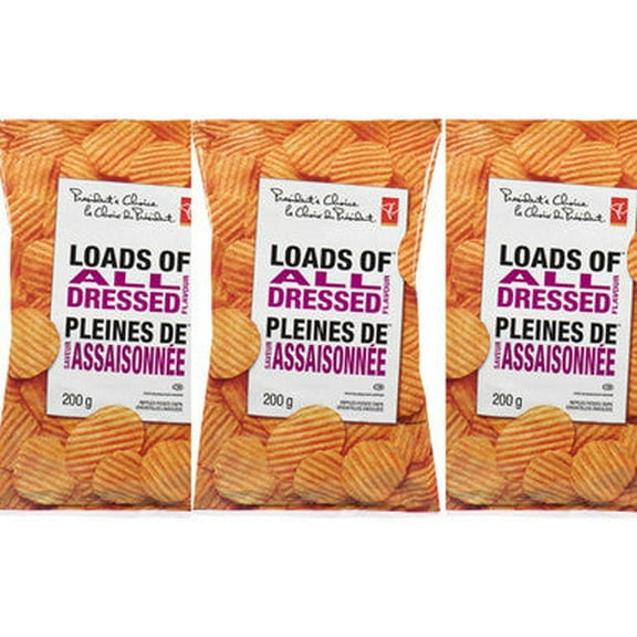 President's Choice Potato Chips, Loads of All Dressed, 200g/7.1oz., - 3 Pack