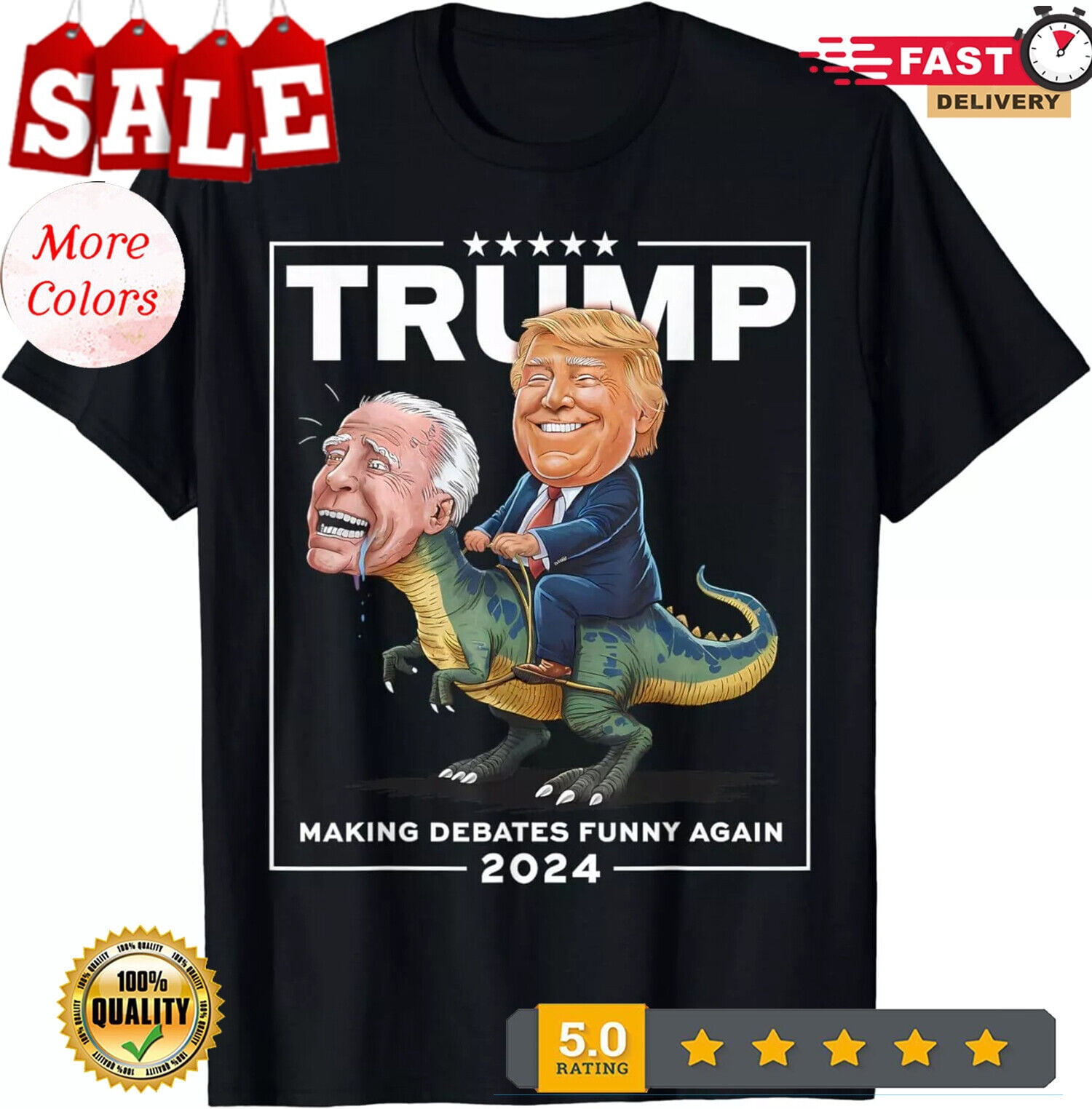 Presidential Debates 2024 Trump Riding Dinosaur F Joe Biden TShirt