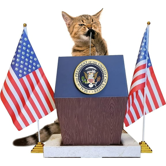 Presidential Podium Cat Scratcher | Cute Cat Scratcher with Grooming Brush | Sturdy Cardboard Cat Scratcher with Groomer & Silvervine Included | Cat Scratchers for Indoor Cats