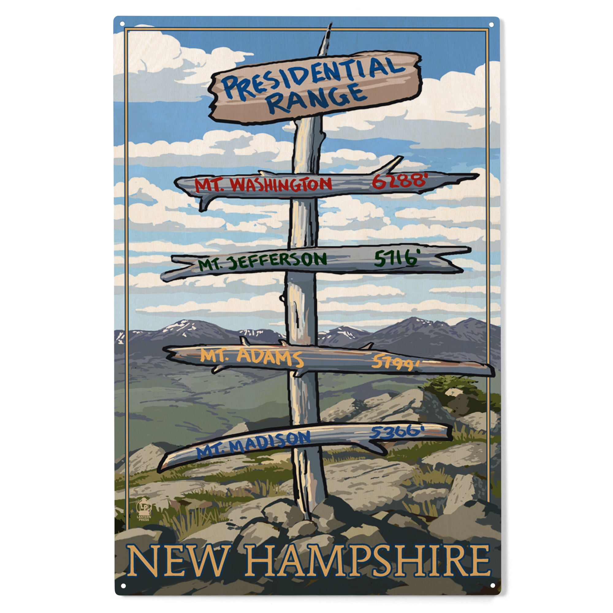 Presidential Range, New Hampshire, Destinations Sign Birch Wood Wall