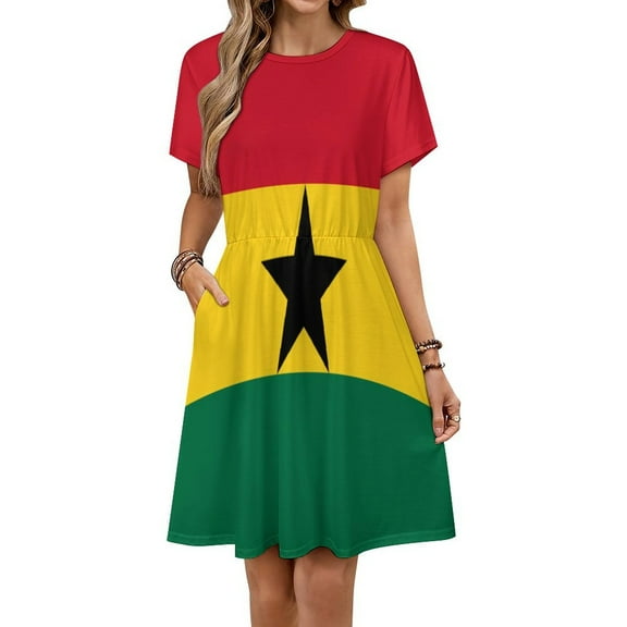 Presidential Standard of Ghana Short Sleeve Dress Women Summer Evening Dresses Ladies Sundress