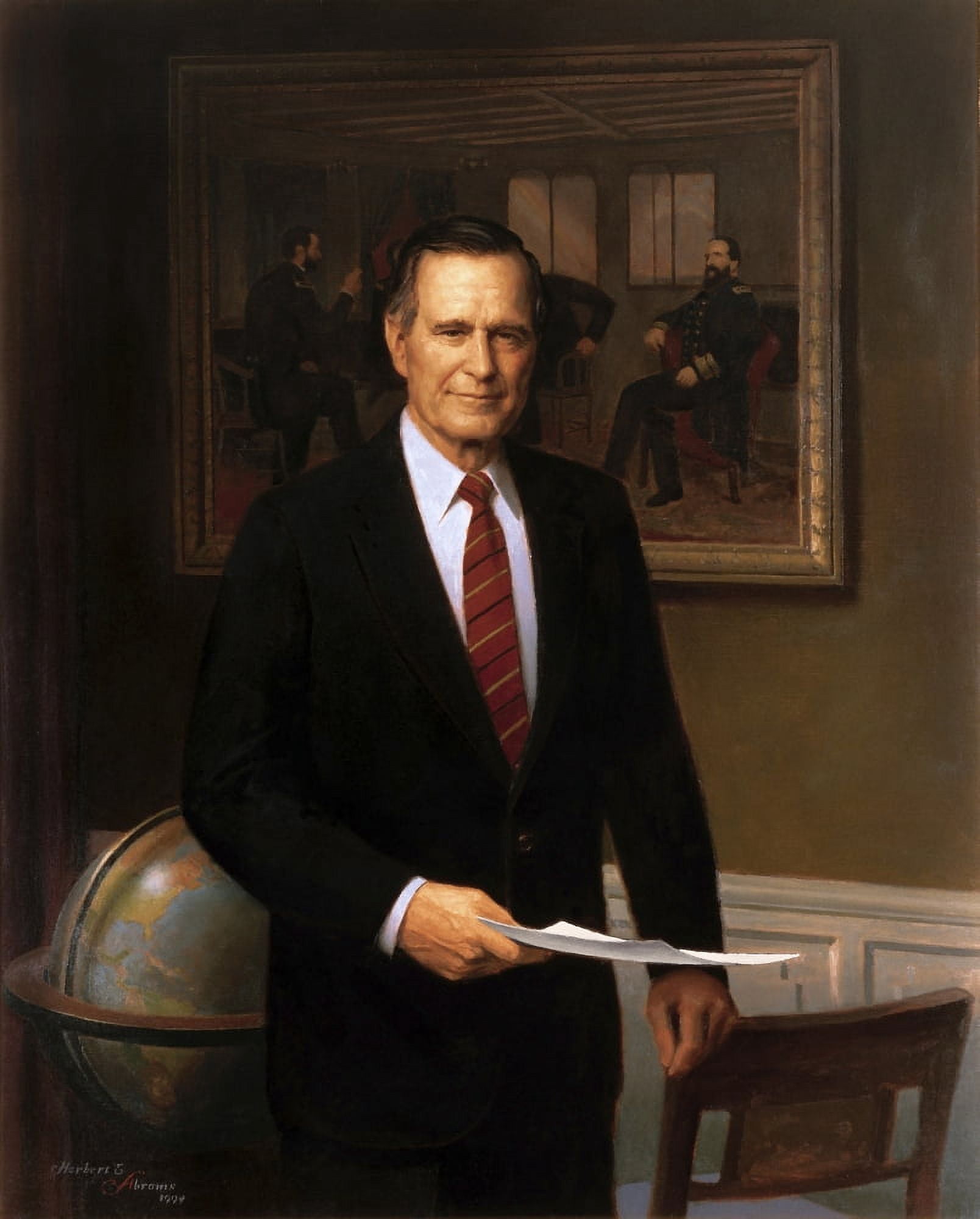 Presidential portrait of President George HW Bush Canvas Art - John ParrotStocktrek Images (26 x 32)