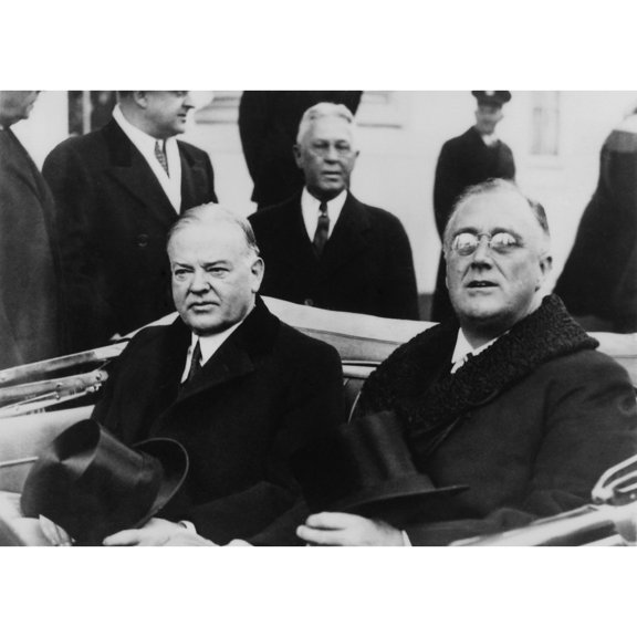 Presidents Franklin D. Roosevelt And Hoover Riding To Fdr Inauguration. Mar. 4 History (24 x 18)