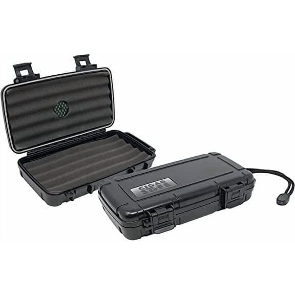 Presitge Import Group Cigar Safe 5 Count Humidor Case and Cigar Cutters Travel Set (includes Torch Lighter, 54 Gauge Cutter, V-Cutter)
