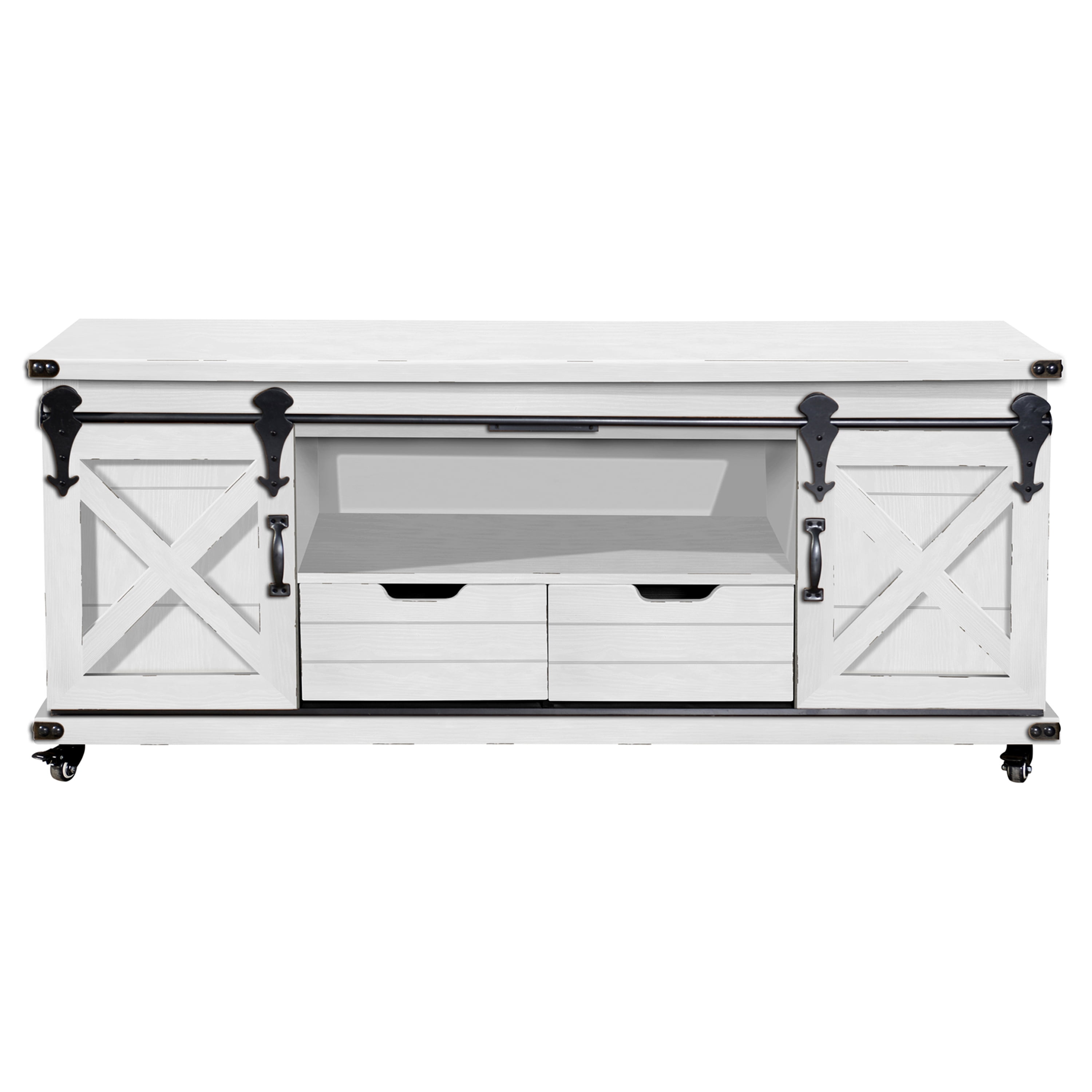 Presley 2 Door, 2 Drawer, and Open Center TV Stand Distressed White