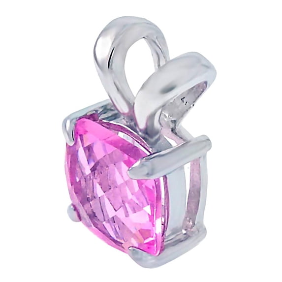 Preslie: 2.9ct 8mm Cushion Cut Simulated Pink Tourmaline Solitaire Pendant Sterling Silver