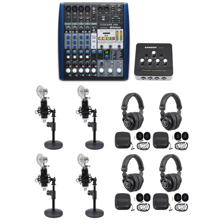 Presonus AR8 Podcast Podcasting Studio Bundle w/4) Mics+Headphones+Desk Stands