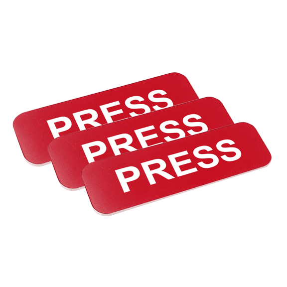 Press 1 x 3" Name Tag/Badge, Red, (3 Pack)