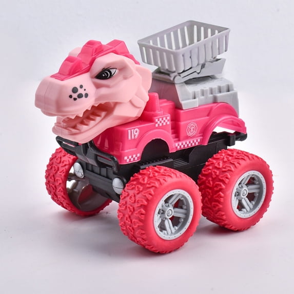 Press And Go Dinosaur Car Toy, Usupdd Educational Construction Vehicle Excavator, 4.3 Inch Push Forward Toy Car for Boys Girls Birthday Gift, Pink