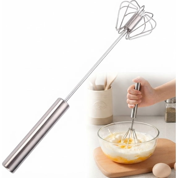 Press And Spin Whisk, Ergonomic Non-Slip Handle For Whipping Cream And Mixing, Great For Restaurant And Home Baking