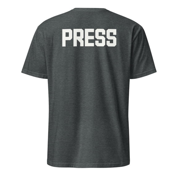 Press BACK PRINT Media Reporter Professional Identification T-Shirt (Dark Heather, L)