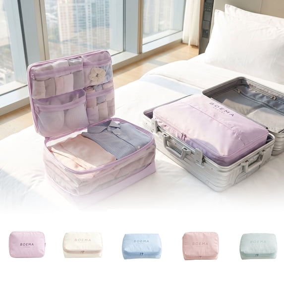 Press Bag 5-Pack Travel Clothes Storage Bags, Space-Saving Packing Cubes, Polyester Portable Suitcase Organizer for Trips, 5 Count
