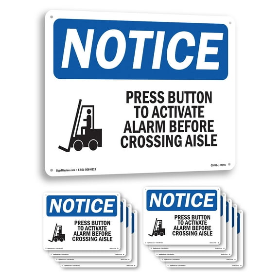 Press Button To Activate Alarm OSHA Notice Aluminum Sign 10 Inch x 7 Inch - 10 Pack