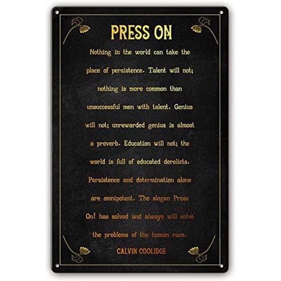 Press on By Calvin Coolidge Quotes Wall Art Prints Poster Decorations Vertical Artwork Contemporary Pictures Bedroom Paintings Garden Porch Home Decor 8"x12"
