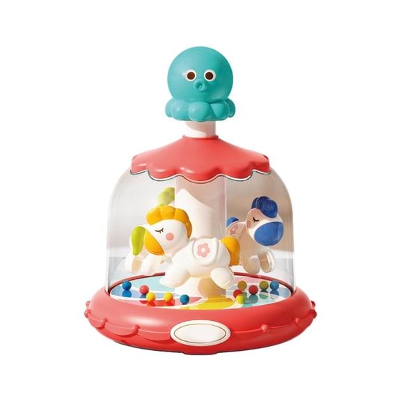 Press Carousel Montessori Sensory Toy, Colorful Toy for Babies 0-12 Months, Interactive Rotating Toy with Press to Spin & Rolling Beads, Early Education Play for Toddlers