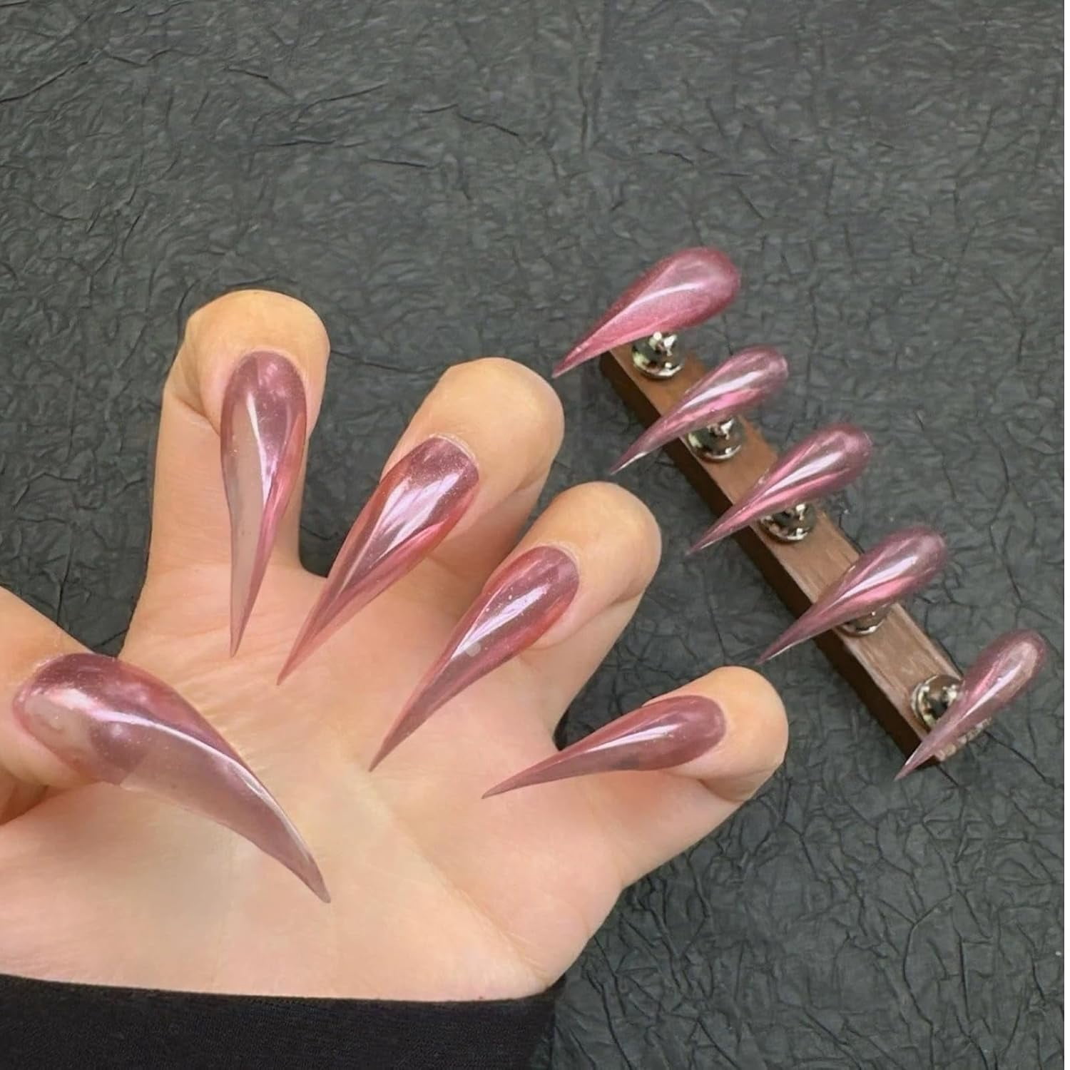 Press Cat Claw on Nails Long Stiletto Aurora Powder Halloween Gothic Pink Animals Style Reusable Thick Acrylic Press on Nails Cat Dragon Eagle Claw False Nail with Designs Glossy Glue on Nail