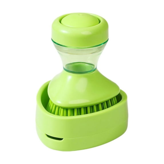 Press to Clean! Bpyeka Kitchen Soap Dispenser Scrubber Set with Drain Tray, 2-in-1 Palm Brush for Pots Pans Dishes & Sink Cleaning, Short Handle Press Brush Set