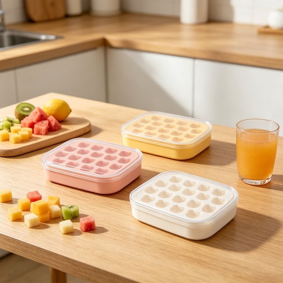 Press Design Silicone Ice Cube Storage Bin, Multi-Functional Ice Making Mold with Integrated Storage for Home Kitchen