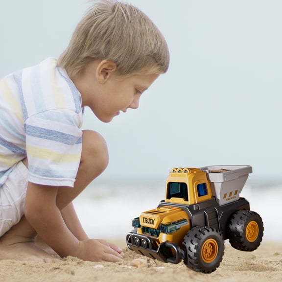Press Engineering Vehicle Toy, Lift Truck Inertia Mixer, Moveable Robotic Arm, Friction Drive Construction Car, STEM Learning Gift for 4+ Year Old Boys, Building Site Play