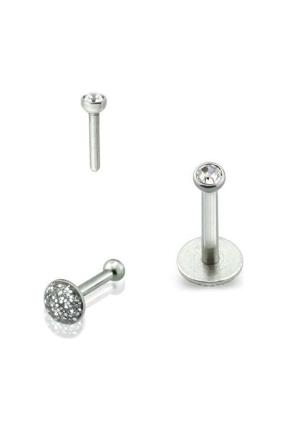 Press Fit Threadless Push-in 316L Surgical Steel Labret with Glitter Soft Enamel