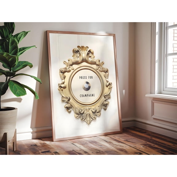 Press For Champagne Mounted Poster, Oak & Ash Wood, Perfect Gift For Home Bar , Poster Only