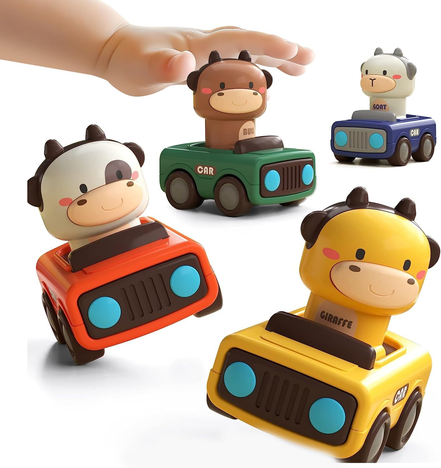 1 Year Old Baby Toys Car Gift Set – 4-Pack Press & Go Animal Cars for 12-24 Months, Toddler Friction Car Toys for Boys & Girls Ages 1-3