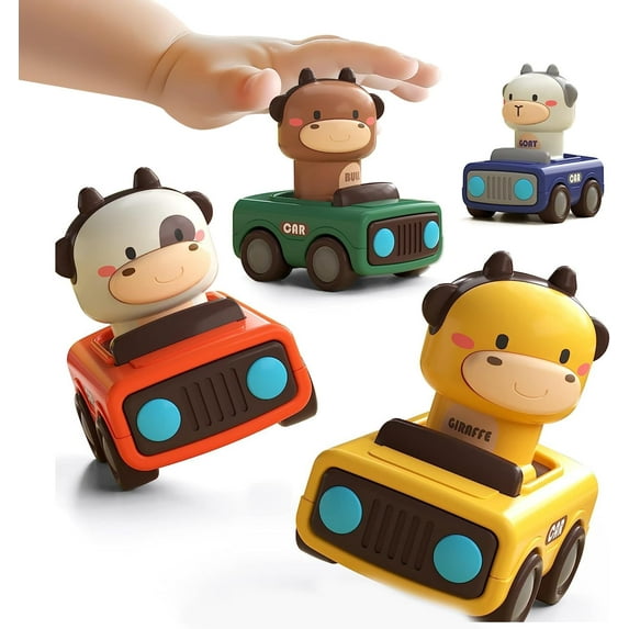 1 Year Old Baby Toys Car Gift Set – 4-Pack Press & Go Animal Cars for 12-24 Months, Toddler Friction Car Toys for Boys & Girls Ages 1-3