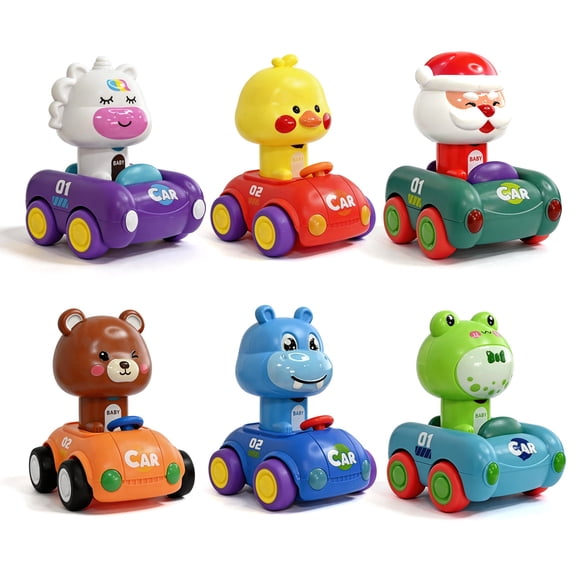 Press and Go Car Toys for Toddlers 1-3, 6PCS Racing Cars Infant Play Vehicle Set, Friction Powered Push and Go Toys for 1 2 Year Old Boy Girl, 1st Birthday Easter Gifts for Baby 6-12 12-18 Months