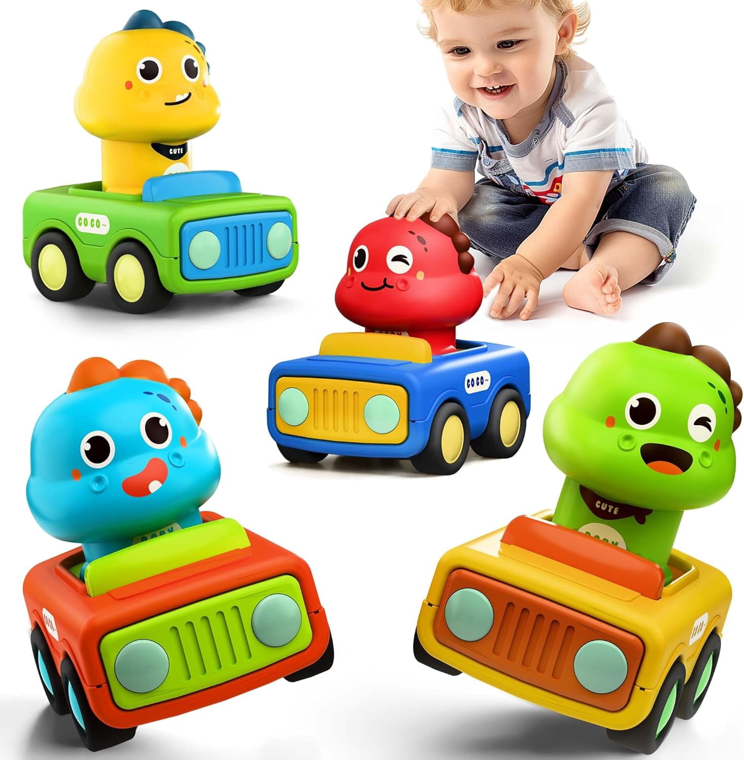 Press to Go Car Toys for Toddlers 1-3, Baby Animal Race Cars, Infant ...