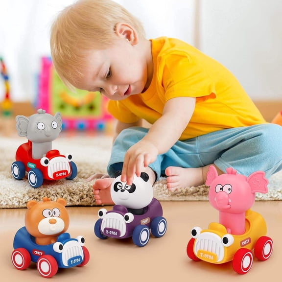 Press and Go Car Toys for Toddlers 1-3, Baby Animal Racing Cars, Infant Play Vehicle Set, Baby Push Go Friction Car Toys for 6-18 Months, 1 2 Year Old Boy Birthday Gift