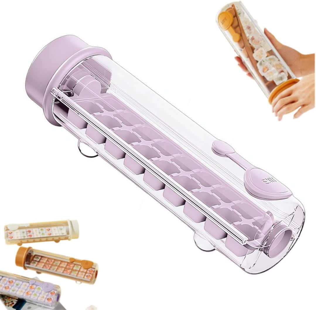Press Ice Cube Tray, Square Ice Maker with Storage, 18 Cubes